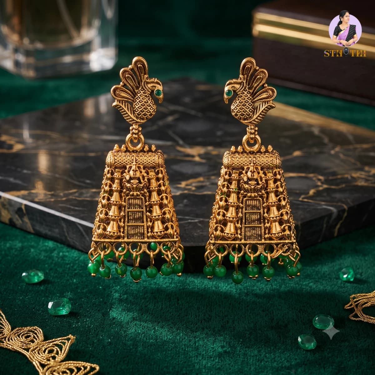 TEMPLE PEACOCK JHUMKA
